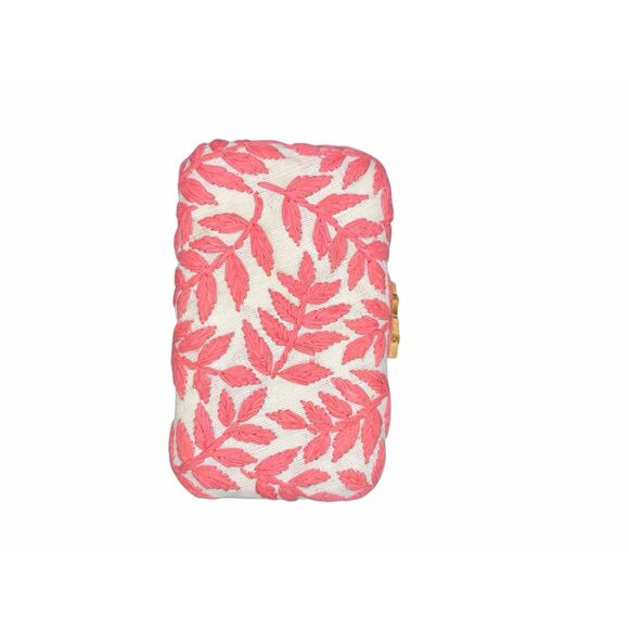 NWT J. McLaughlin Pink Rose  / Cream Leaf Sketch Embroidered clutch purse - Picture 2 of 6